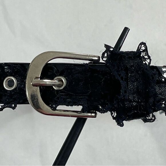 Black Belt Black Ruffle Accents Thin Dress Belt - Black Lace Ruffled Belt - Picture 3 of 9